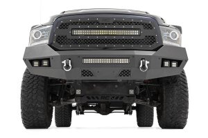 Ram 1500 Classic Front Bumper - Rough Country - LED Bumper with 2in LED Cubes and 20in LED Light Bar - Flat Black - '19-'23